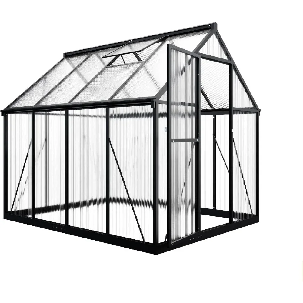 6x7,5 FT kas, polycarbonaat kas met snelle installatiestructuur en dakventilatie, aluminium grote inloopkas