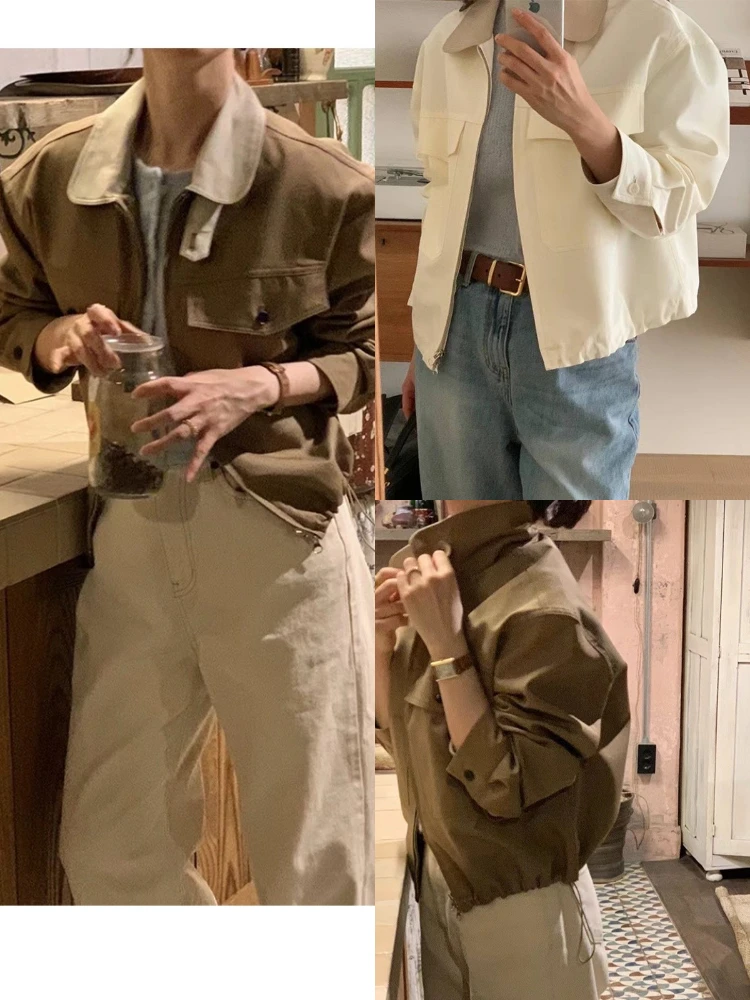 

Spring 2025 Women's Slim Fit ort Jaet Color Blo Collar Faionable Outerwear Comfortable Fabric Commute Sle