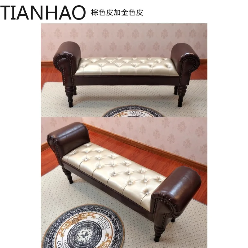 European storage American country leather bedside stool long stool bed couch shoe changing stool