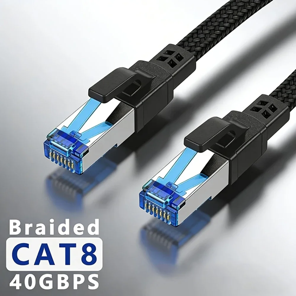 HANNUO CAT 8 Ethernet Cable High Speed Braided Cable 40Gbps 2000MHz Internet Network Lan Cord RJ45 for Router PC PS5 Modem Xbox