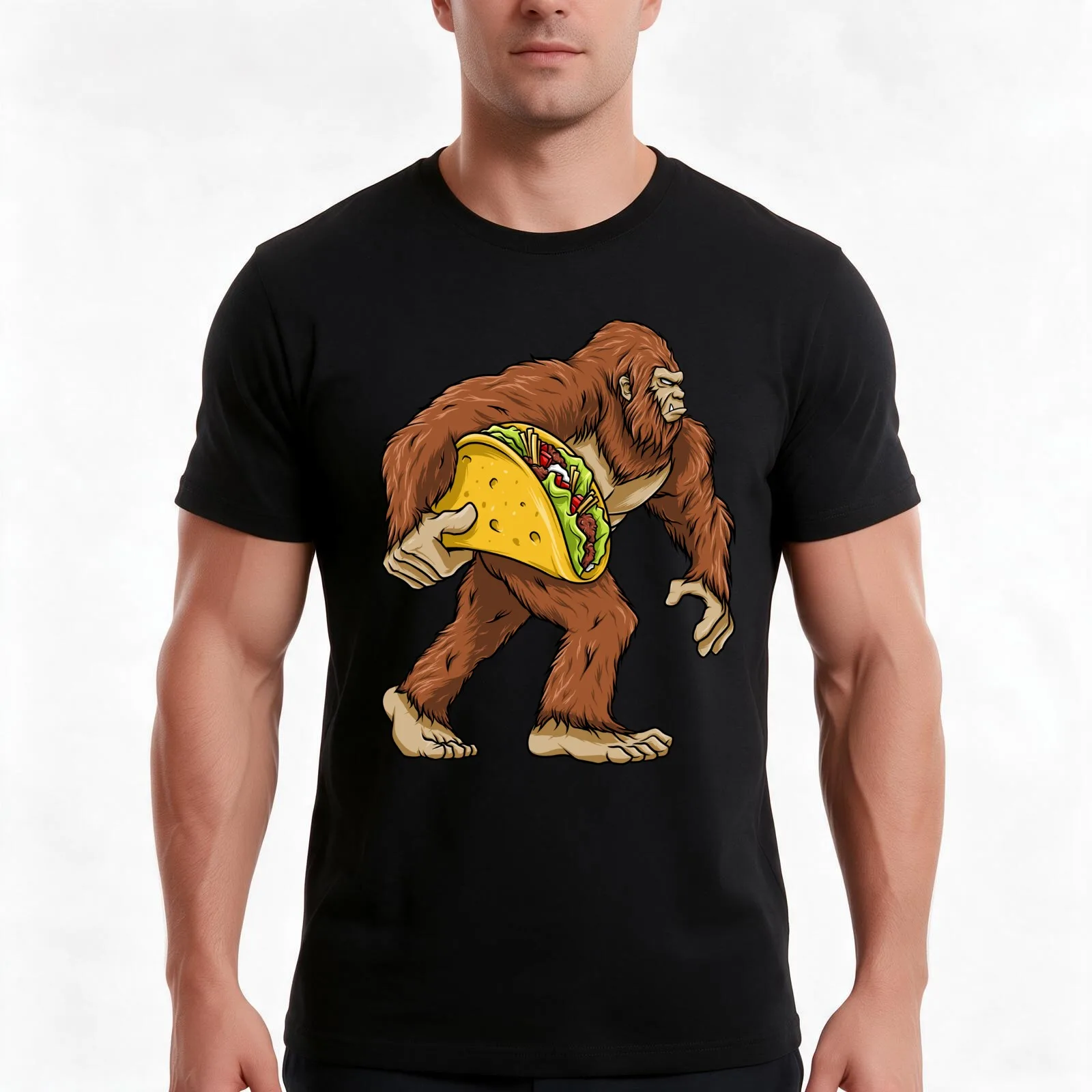 Bigfoot Carrying Taco Cinco de Mayo Boys Sasquatch T-Shirt, Summer Casual Cotton Tee, Oversized Streetwear Tops, 100% Cotton