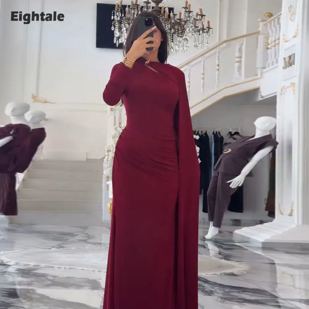 

Eightale Arabic Evening Dress Burgundy Prom Gown Customized Long Sleeves Wedding Party Dress Mermaid Robes De Soirée
