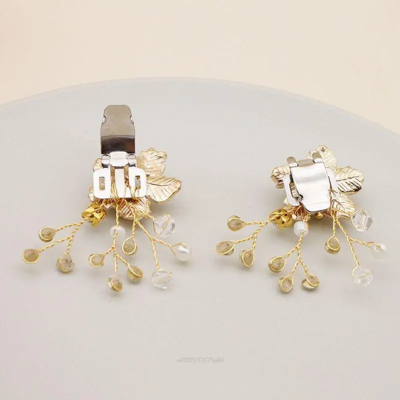 X5XA Shoe Clip Flower Gold Luxury Elegant DIY Women Lady Shoes Handmade Crystal Pearl
