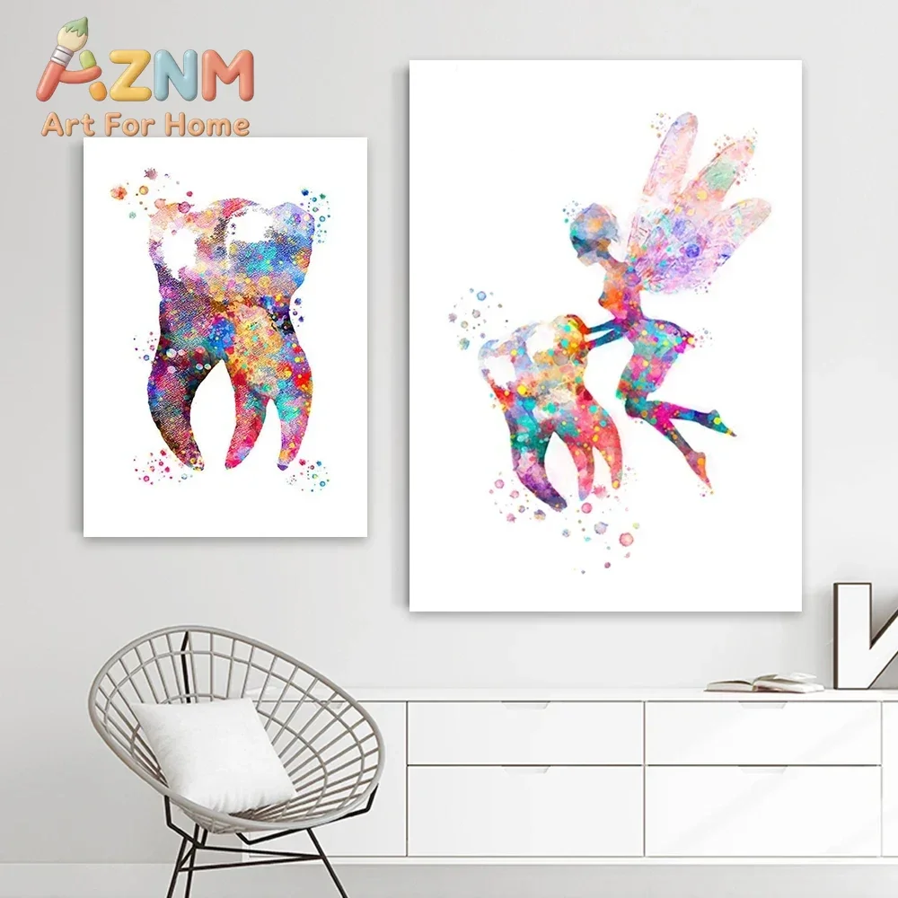 1pc frameless Canvas Painting Abstract Watercolor Painting of Dental Implant Posters Prints Dental Dentist Anatomy Canvas Wall A