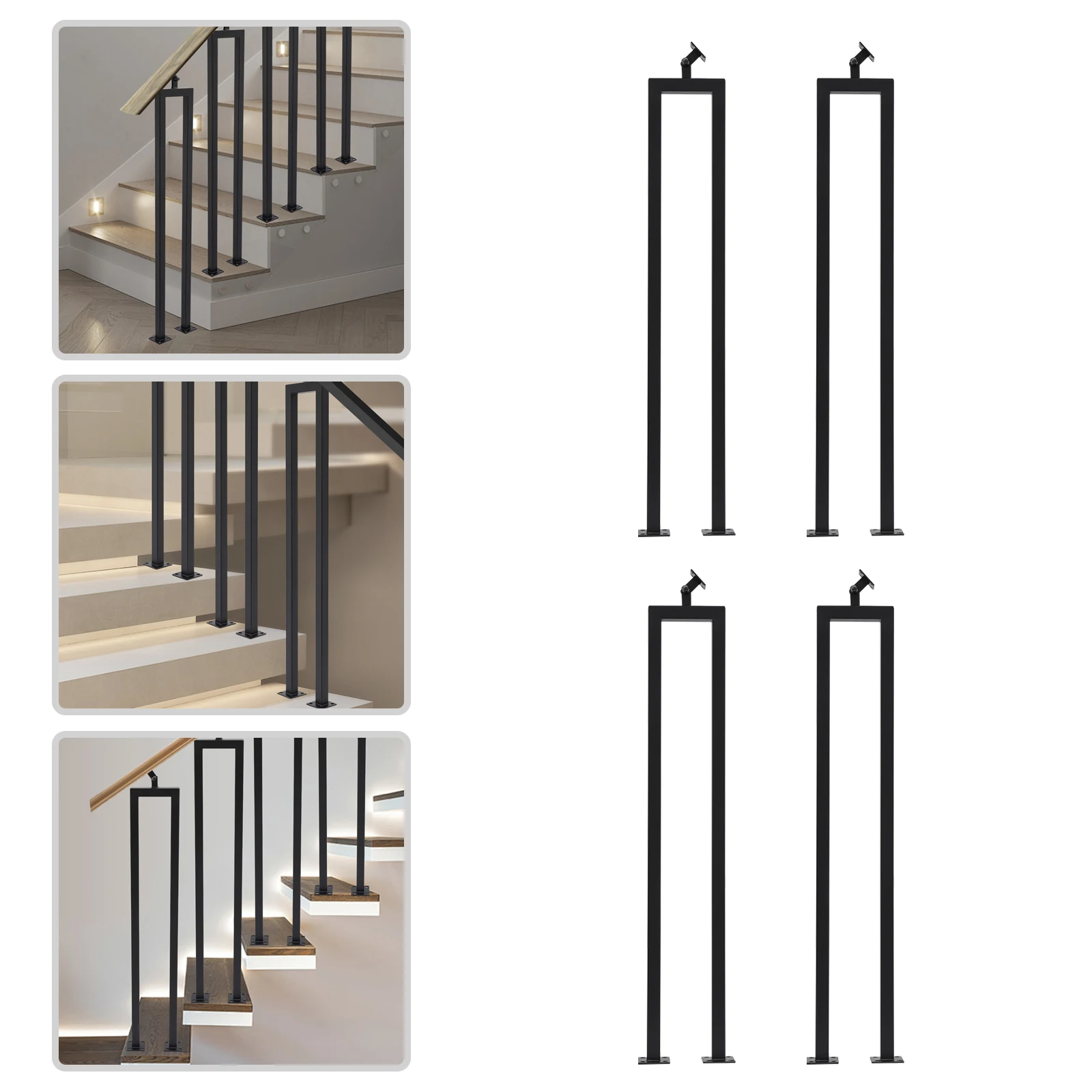 

4x U Shape 36" Stair Balusters w/Adjustable Top Bracket for Staircase Interior,Side Mount Iron Baluster Metal Stair Railing Post