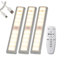 Wireless Under Cabinet Light 20 Leds &Remote Controller Touch Sensor Closet Lamp 3 Colors Changing Dimmable for Kitchen,Wardrobe