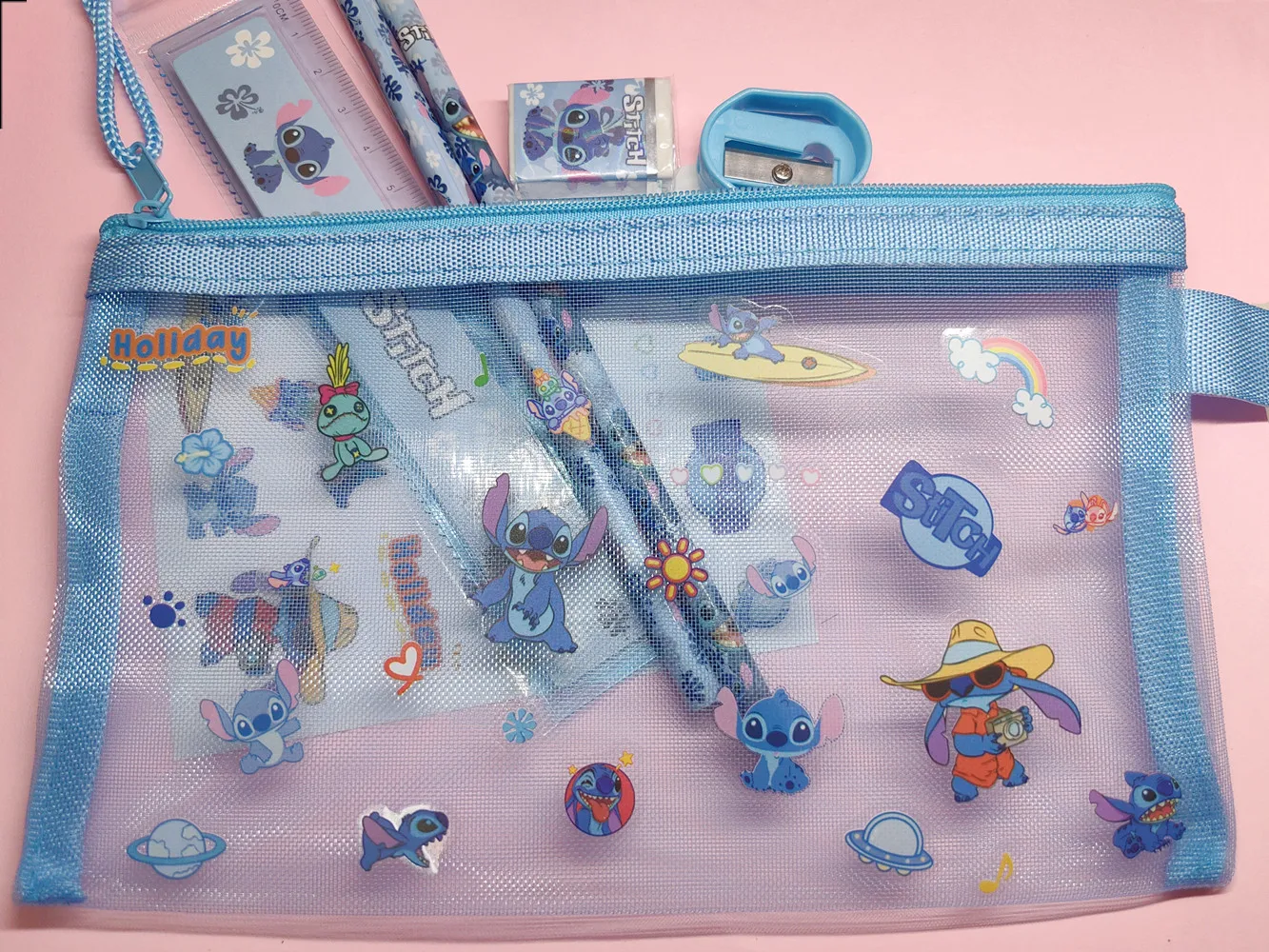 7pcs/Set Disney stitch DIY Stationery Bags Children\'s Cartoon Stitch Anime sticker Pencil Box Stationery Figure kids Toys Gifts