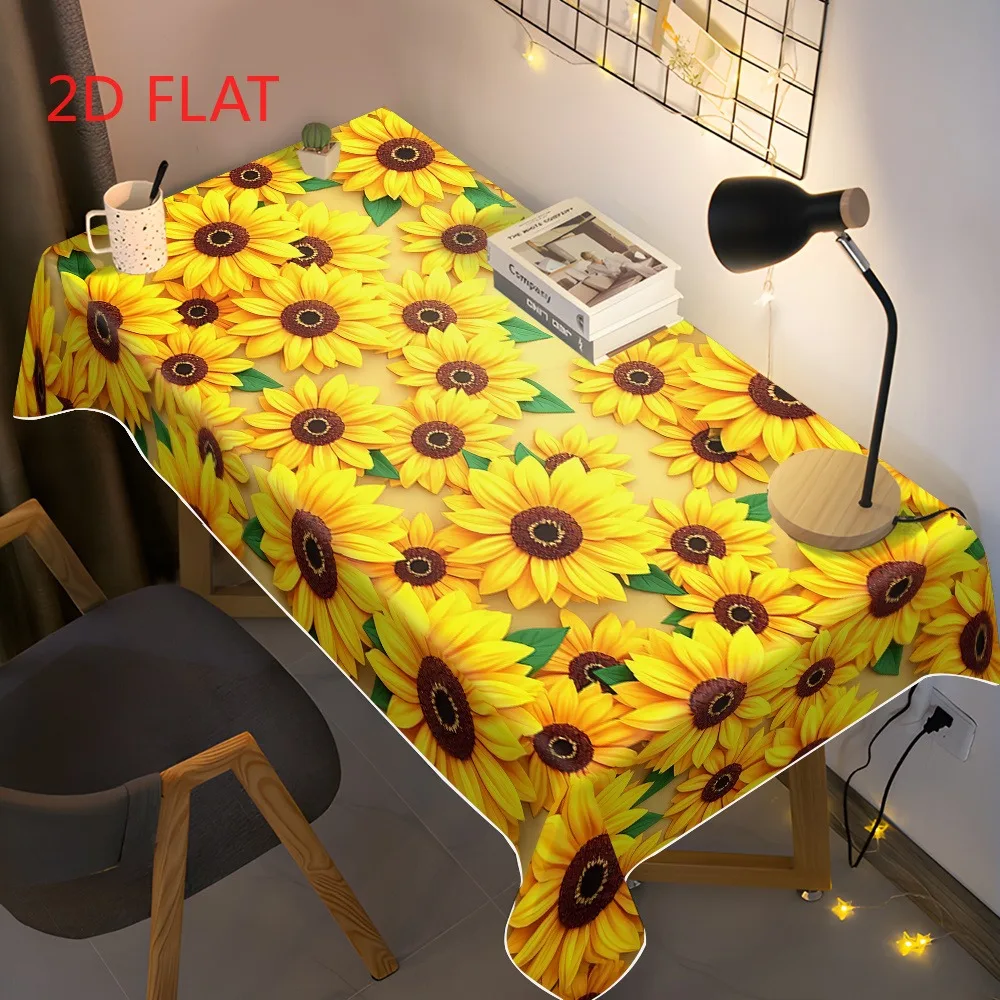 Tablecloth 1 piece 2d flat - A polyester fabric tablecloth featuring a full-page large sunflower pattern.