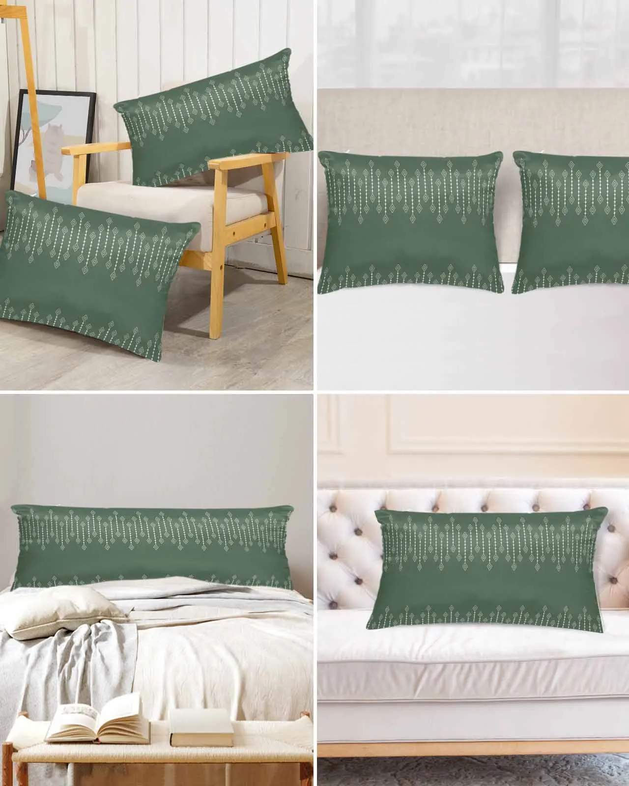 

Bohemian Geometric Pattern Line Diamond Green Bed Satin Pillowcase Sofa Pillow Cover Case Bedroom Satin Cushion Cover Home Decor