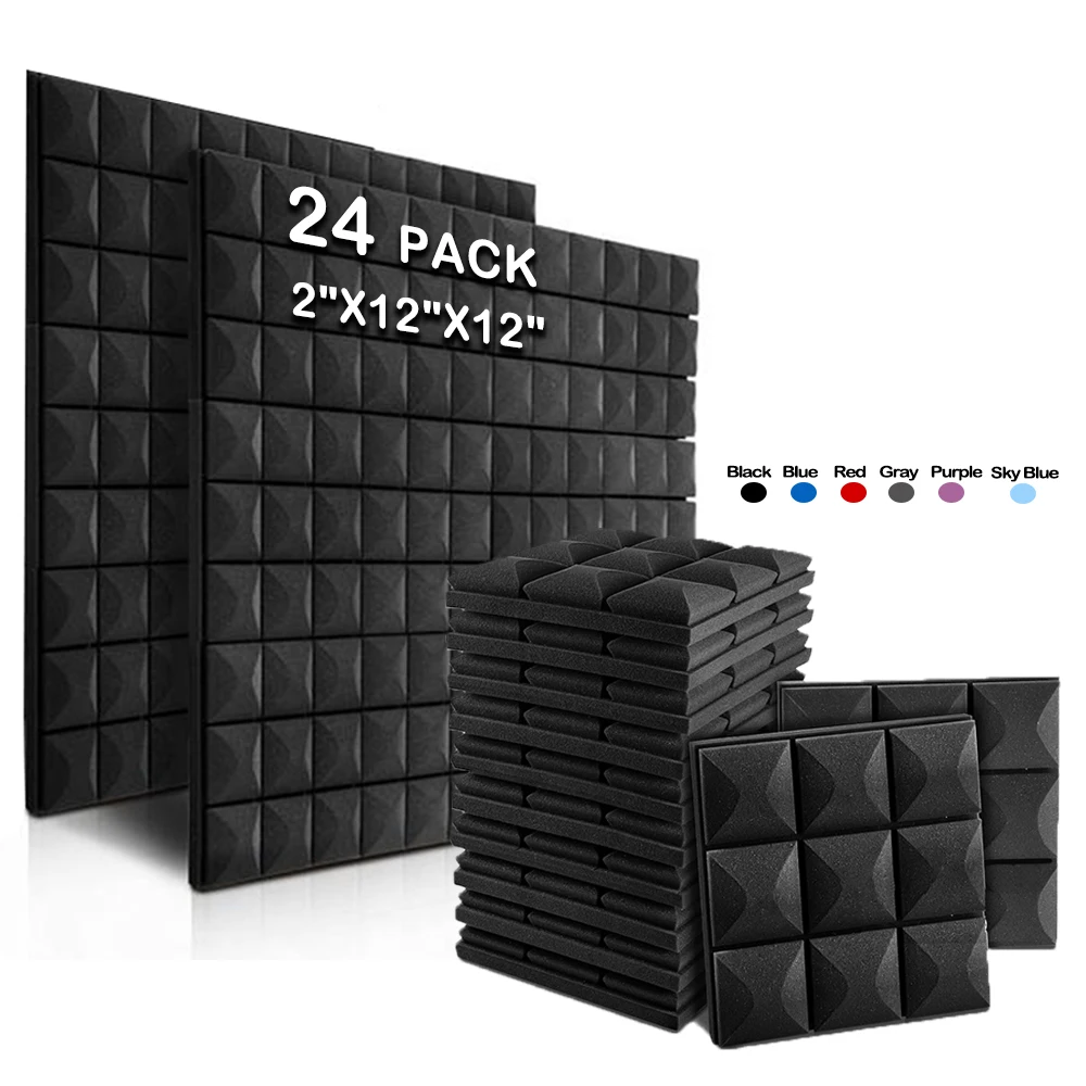 

Acoustic Foam Wall 6/12/24Pcs 2"X12"X12" Studio Soundproof Sponge Pad Noise Absorption Treatment Panel For KTV Room Decorative