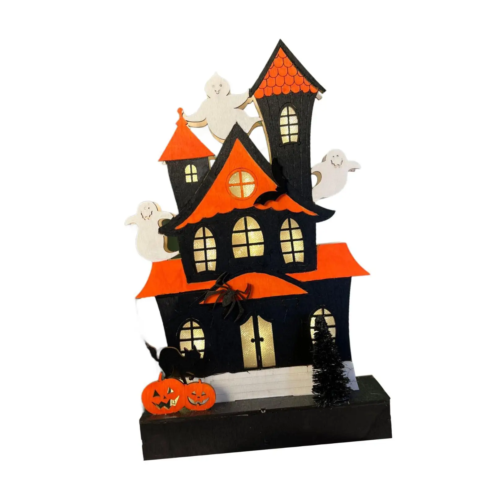 Wooden Lighted Haunted Home Ghost Pumpkin Decor Ghost Home Tabletop LED Decoration for Table Desk Halloween Kitchen Fireplace