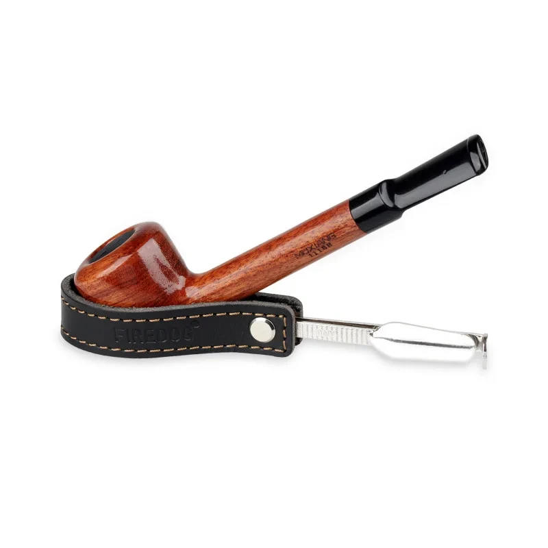 Leather Tobacco Smoke Pipes Holder Stand Bracket Rack with Stainless Steel Pipe Reamer Cleaner Tamper Tool Smoking Accessories