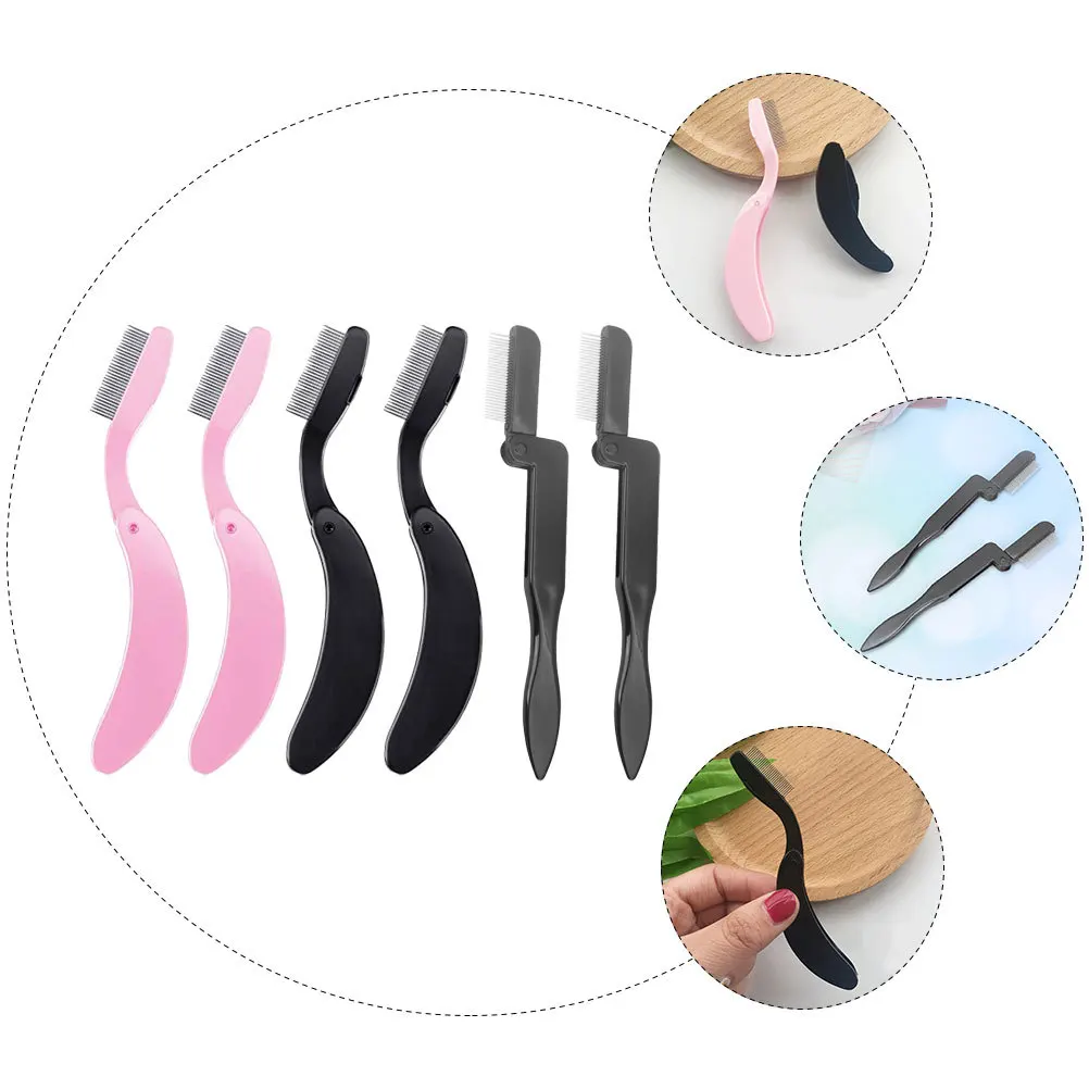 6 個の折りたたみまつげコームステンレス鋼眉毛コーム人間工学に基づいたハンドルまつげグルーミングと眉毛の定義化粧ツール用