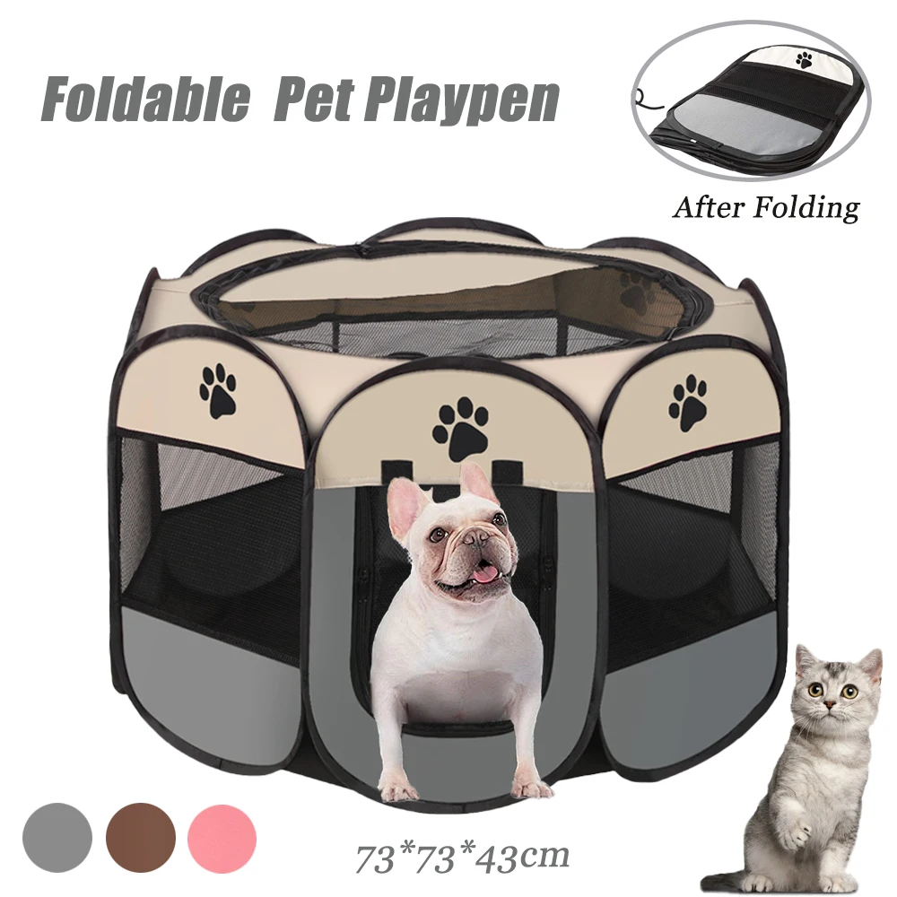 Foldable Pet Playpen For Cats Puppy Portable Indoor Outdoor Camping Dog Cages Tent Kennel For Dogs Cats Rabbits Octagonal Fences