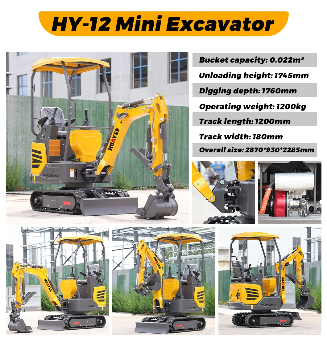 Schnelle Lieferung 1,2t Mini-Bagger, kundenspezifischer Großhandel, EPA Euro 5 Motor, kleiner Bagger, multifunktionaler Mini-Bagger, Preis – Detail 10