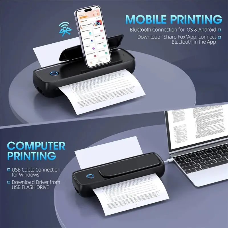 Portable Wireless Printer Portable Wireless Printer For Travel Support A4&A5 Thermal Paper Inkless Printer For Office Car Home