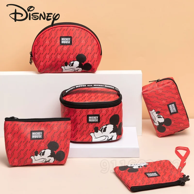 Disney-bolsa de cosméticos Original de Mickey para mujer, bolsa de cosméticos portátil de dibujos animados, gran capacidad, cero billetera, juego de