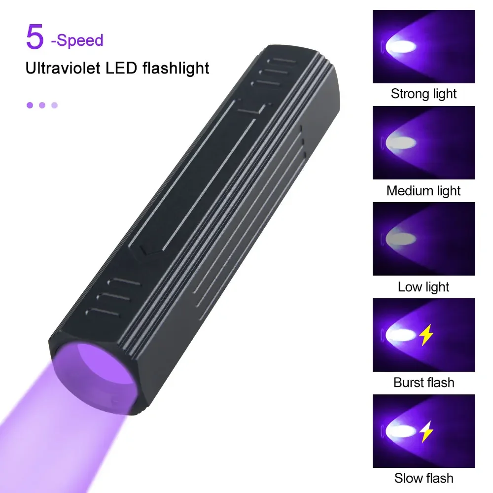 365/395nm UV Lamp USB Rechargeable LED Ultraviolet Flashlight Cat Ringworm Pet Urine Stains Detector Scorpion Hunting Torch