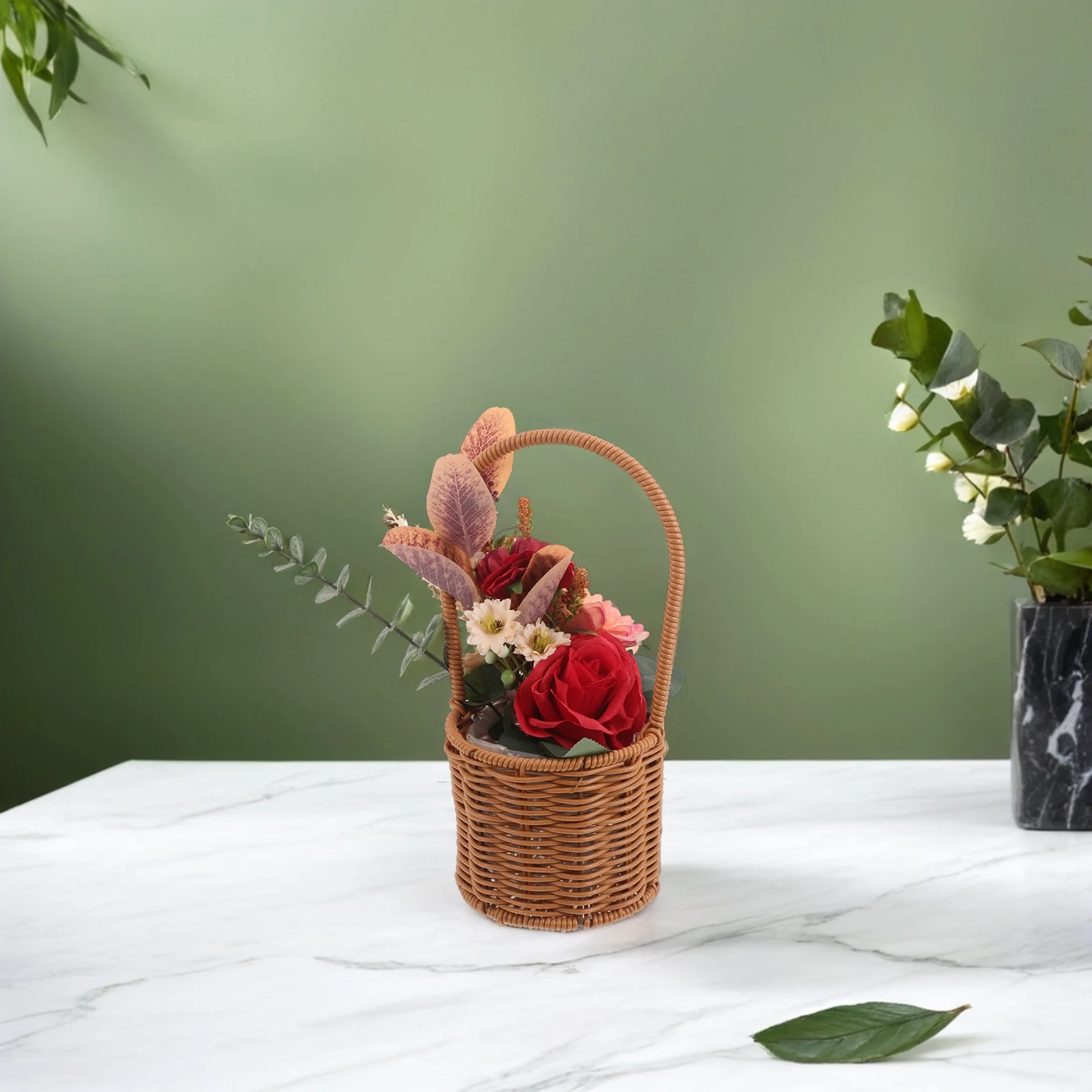 

Portable Flower Basket Plastic Woven Fruit Rustic Modeling Handwoven Wicker Storage Tube