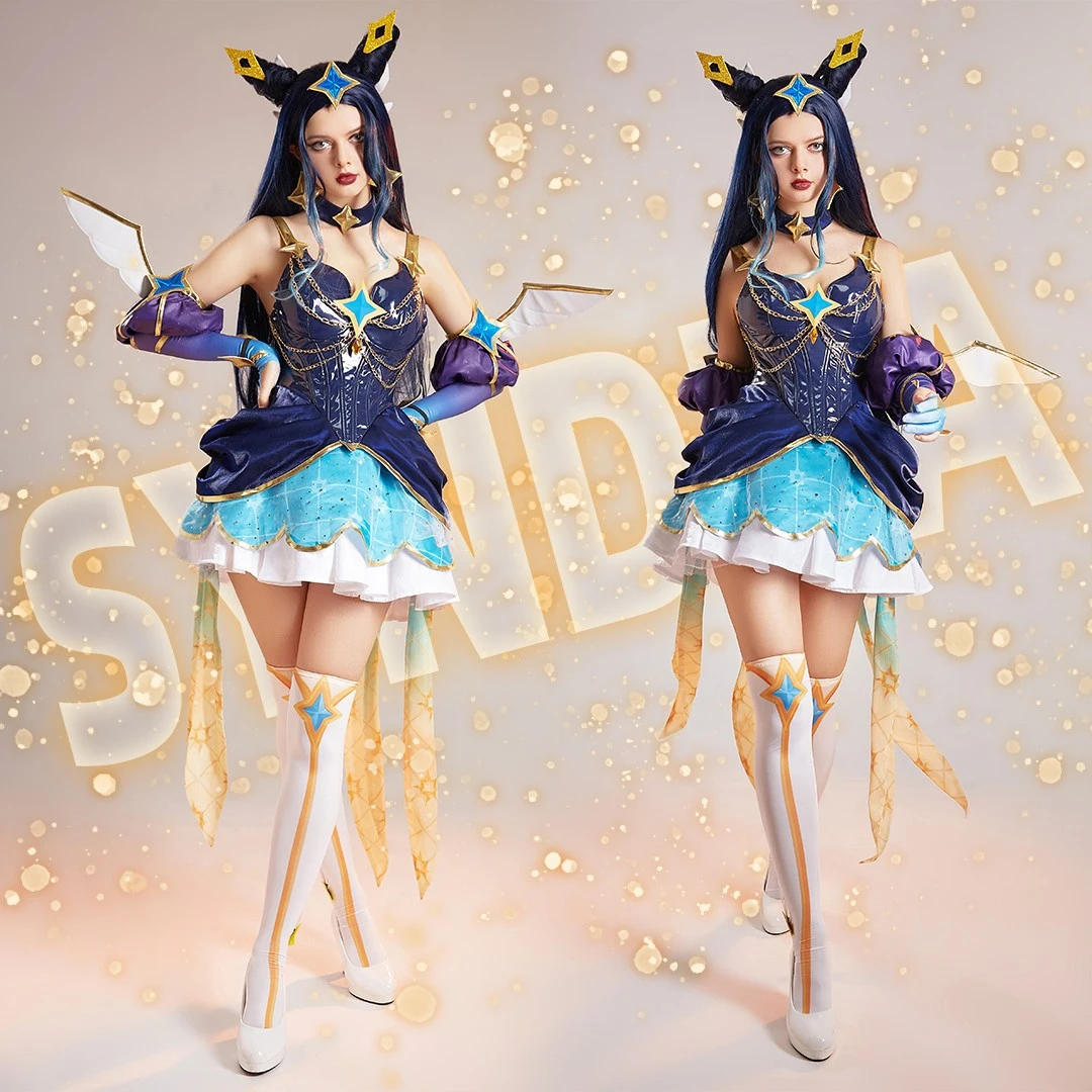 SSGame Prestige Star Guardian Syndra Cosplay Costume Anime Dark Mage Syndra Prestige Star Guardian Costume For Women Party Dress