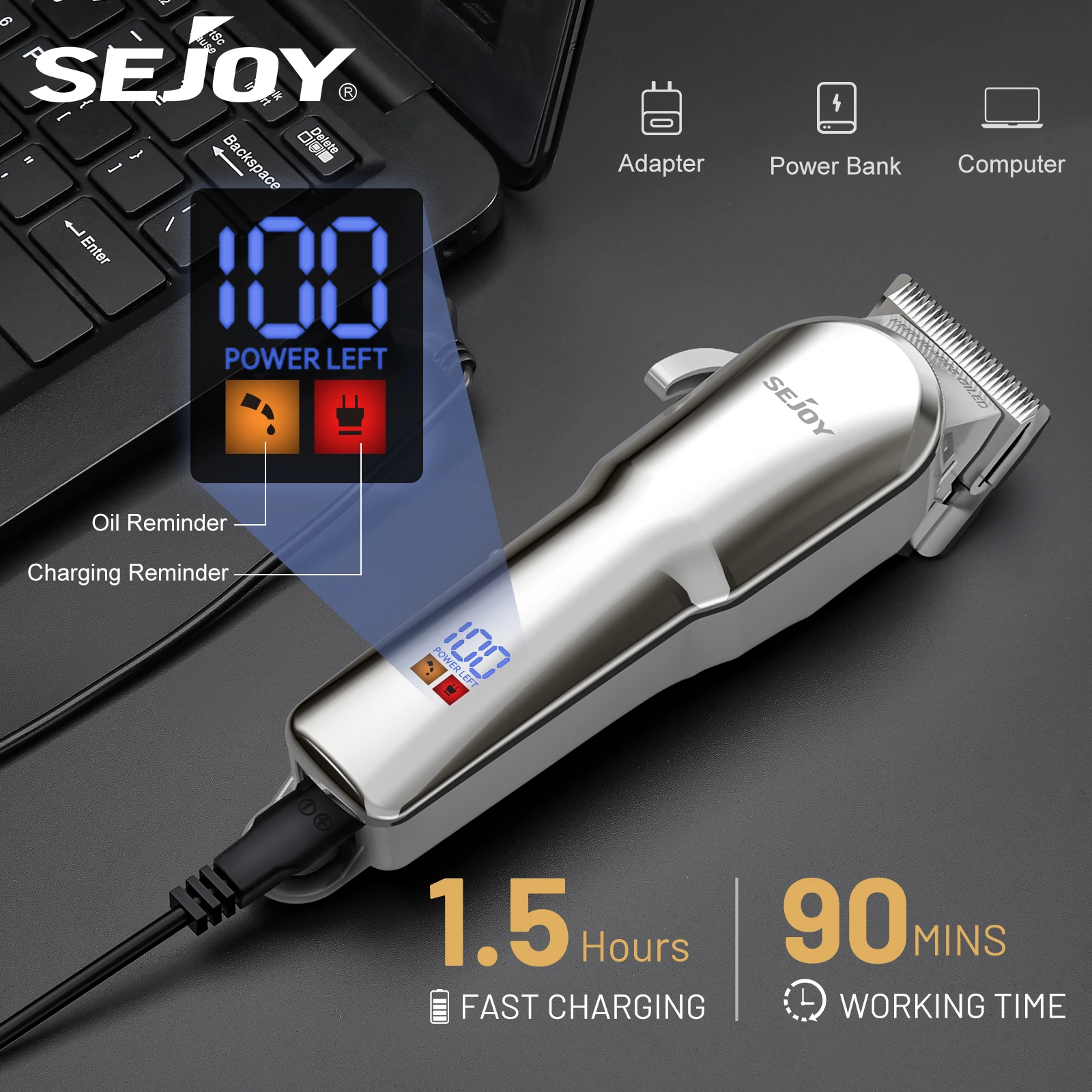 

Sejoy профессиональная машинка для стрижки волос, беспроводная парикмахерская машинка для стрижки волос, комплект со светодиодным дисплеем, триммер для волос, подарок для мужчин