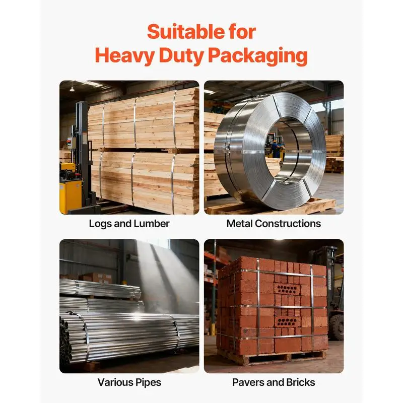 Steel Banding Strapping Kit, Heavy Duty Banding Sealer Tool with 200 ft Binding Straps, 200 Metal Clasps, Manual Pallet Packaging Strapping Kit for Warehouse, Transportation, Industrial Bundling view 5