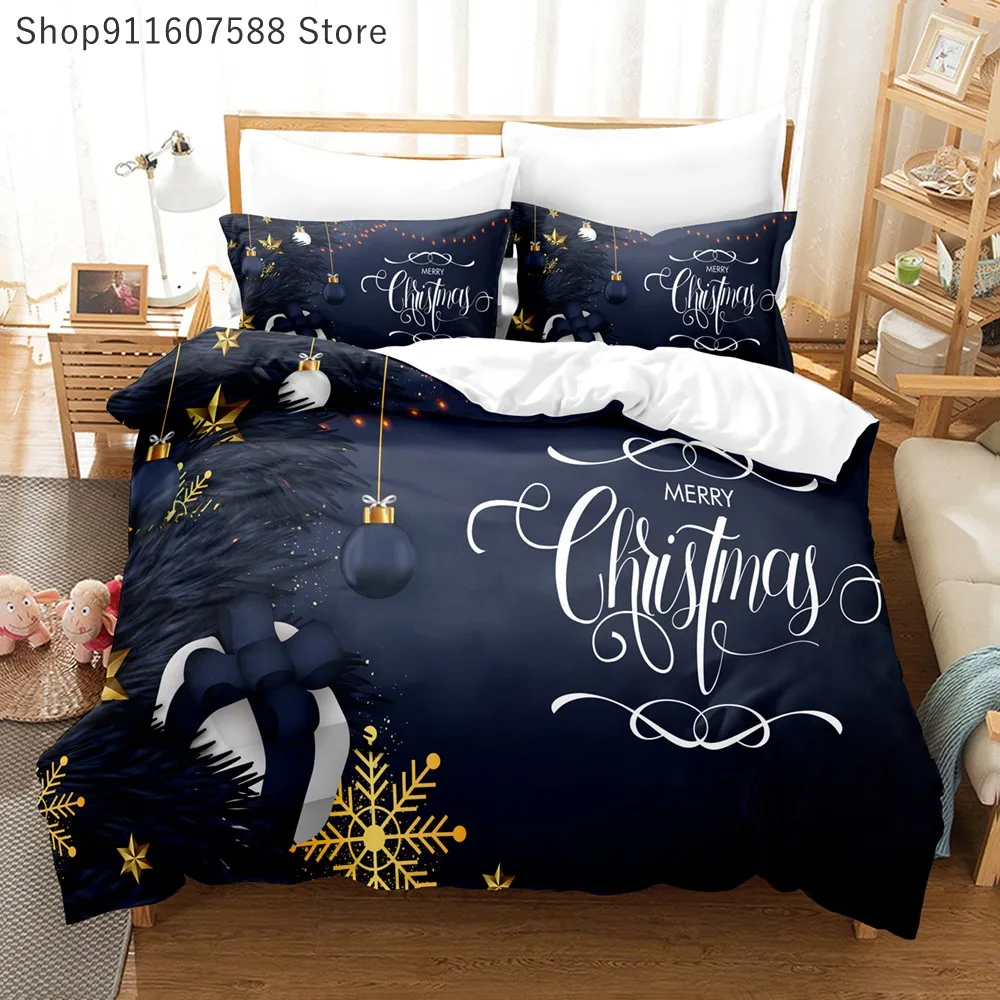 Merry Christmas Dark Blue Bedding Sets XMAS Duvet Cover Comforter Cover King Queen Full Twin Size Bedclothes Kids Gift Bed Set