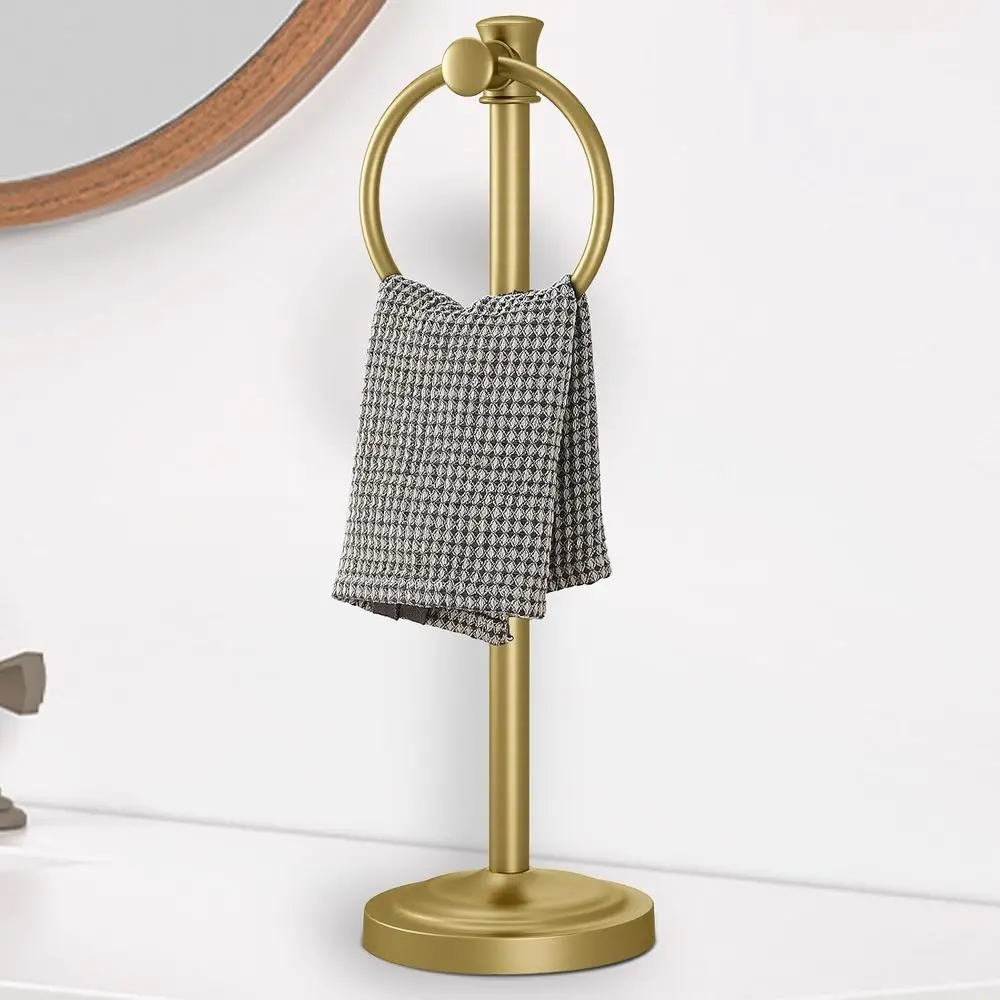 

17 Inch Stand Hand Towel Holder Towel Bar Hanging Ring, Free Standing Floor Hand Towel Rack Storage for Bathroom Kitchen Vanity