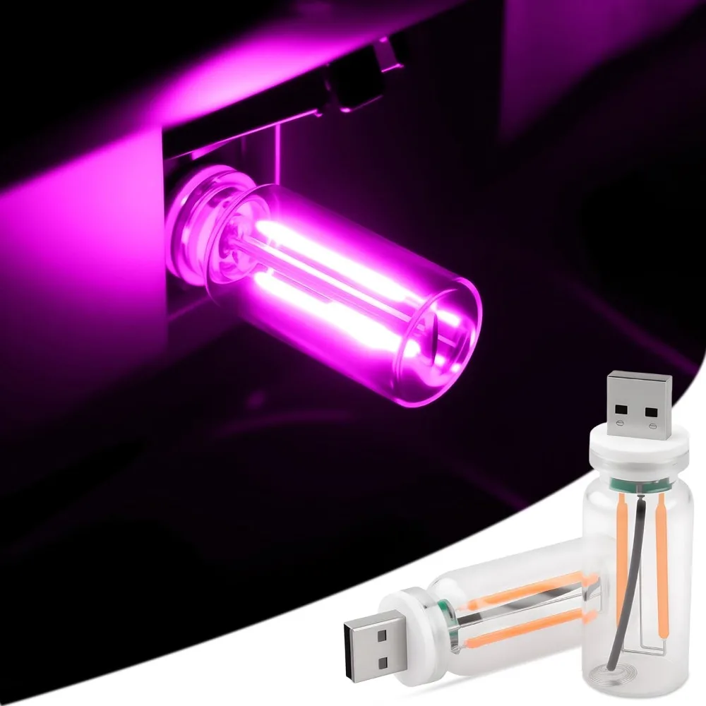 

2 pcs car usb lights, plug-in retro car atmosphere lamp with touch dimmable, portable mini glass bottle led bulb night lights fo