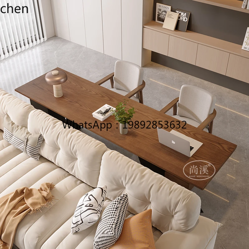 solid wood living room sofa double computer wrought iron tea learning large board long desk