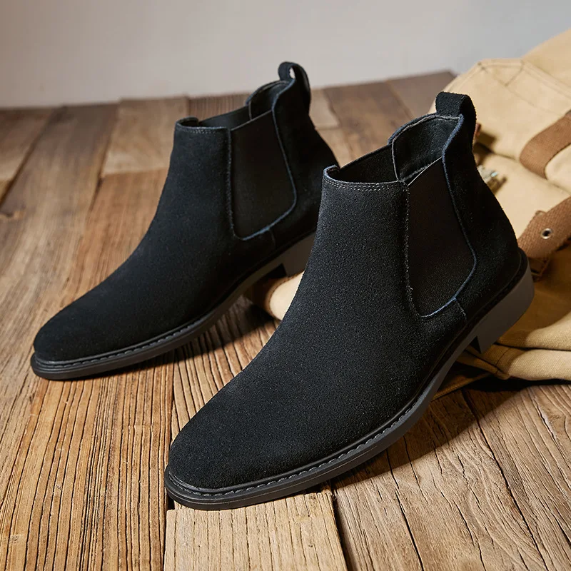 Genuine British Style High Leather Formal Men's Vulcanize Men Casual Short Male Shoes Adult Matte Chelsea  Boots  Men's  Loafers