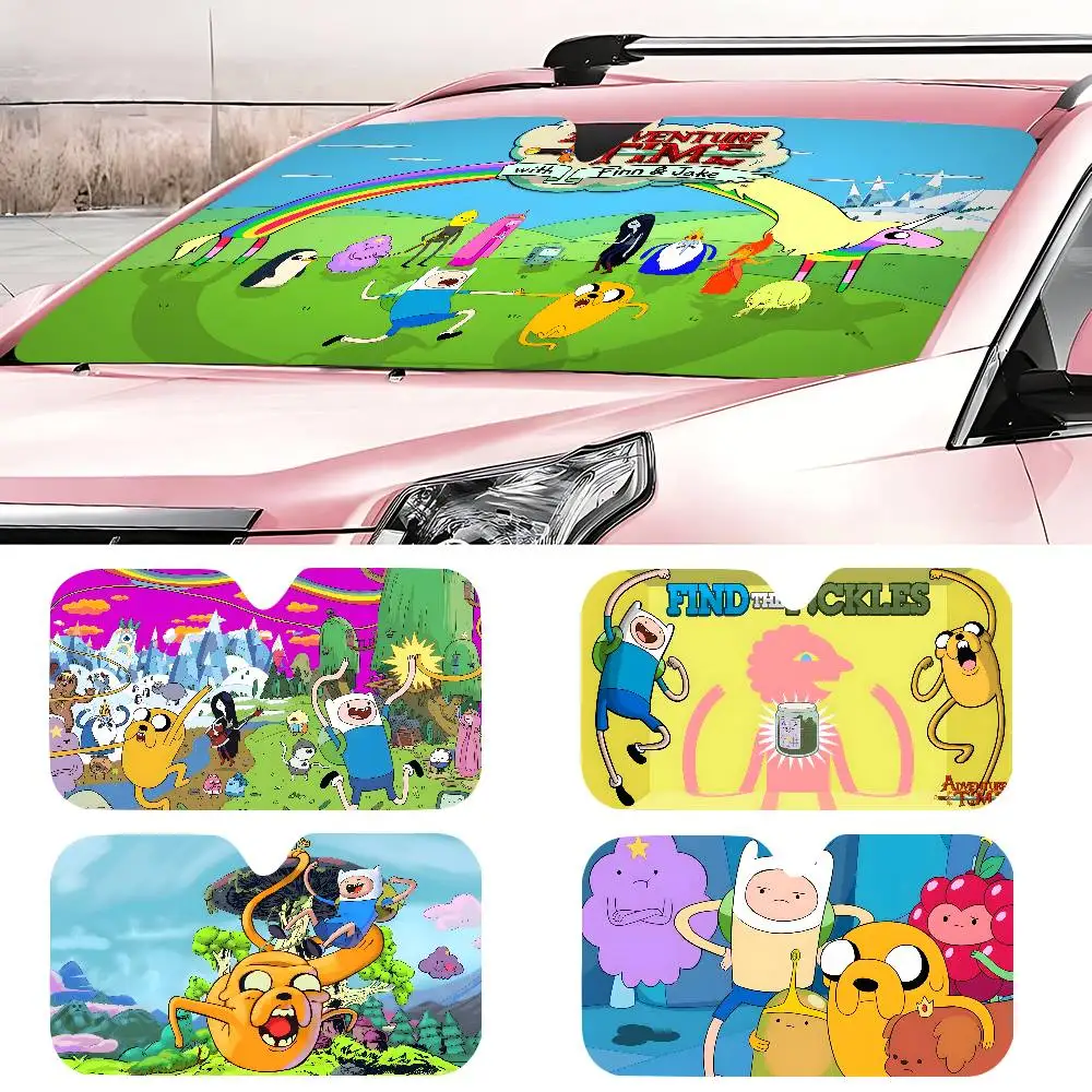

Anime A-Adventure Time Cartoon Window Foils Heated Windshield Sunshade Car Front Window Visor Car Solar Protect Tools New