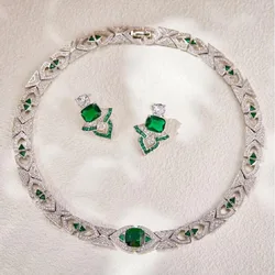 Designer Collection Stud Earrings Necklace Women Lady Inlay Cubic Zircon Plated Gold Color Synthetic Emerald High-end Jewellery