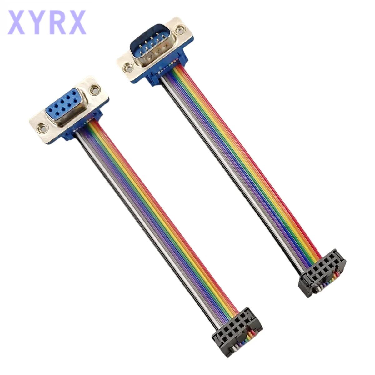 D-Sub DB9 9 Pin Male / Female Connector to FC-10P IDC Female 2.54mm 10 Pin Rainbow / Multicolor Flat Ribbon Cable to DIDC 9P