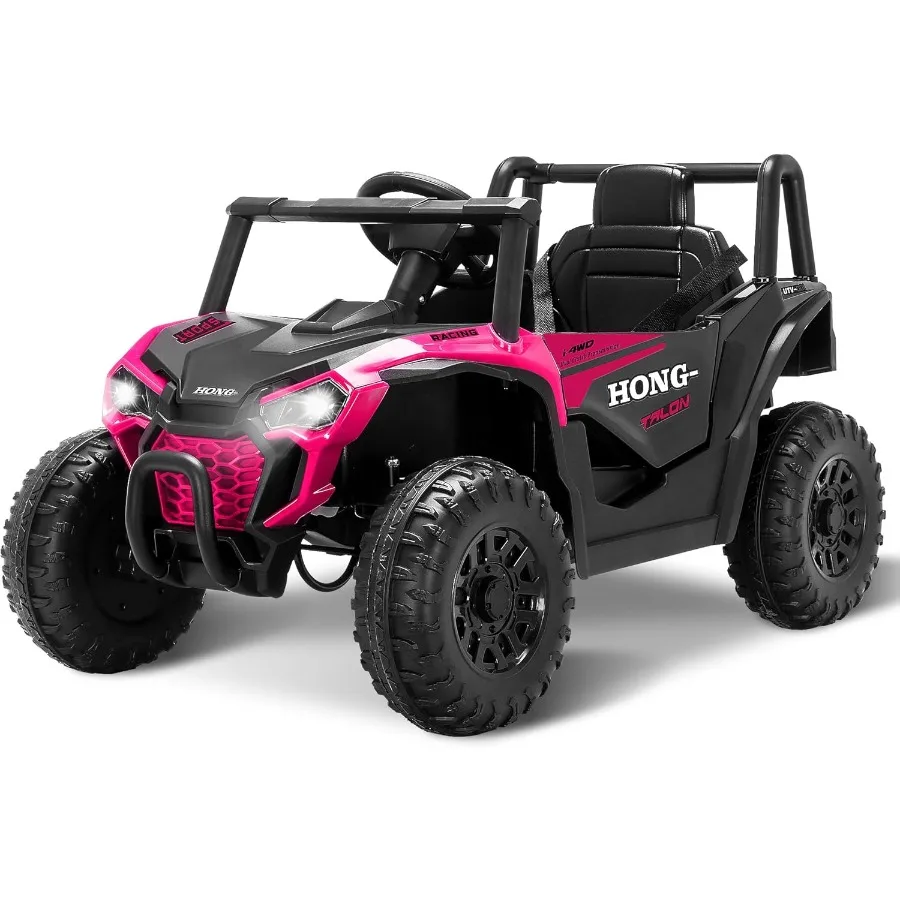 12V Electric Car Ride on Car Truck with Remote Control LED Lights 3 Speed Adjustable Music Safety Belt Soft Start Horn Ride on