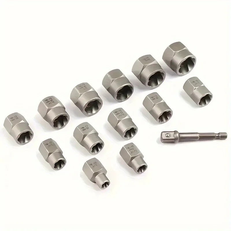 Bolt Extractor Set 14Pcs Nut Remover Impact Socket Chrome Vanadium Steel Damaged Bolt Extraction Tool Kit with Storage Case