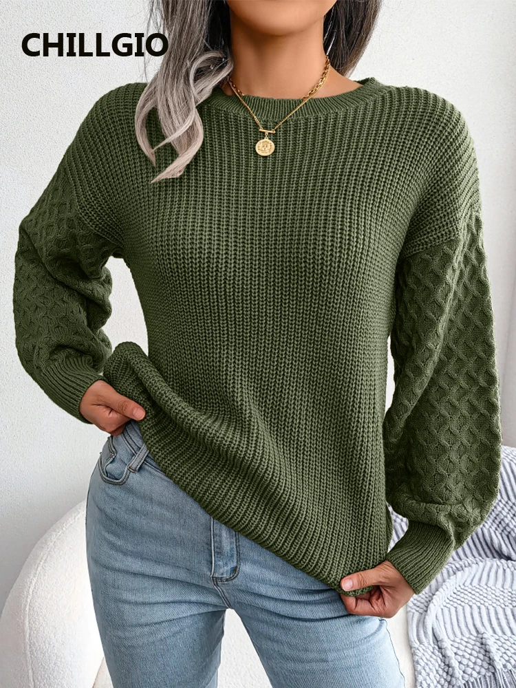 Chillgio feminino pullovers de malha casual outono sólido manga longa malha topos coreano streetwear inverno quente o pescoço knitting suéteres