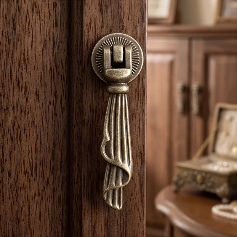 Zinc Alloy Vintage Rotatable Tassel Drop Pulls,4Pcs With Mounting Screws,Antique Bronze Cabinet Handle for Drawer Wardrobe Jewel