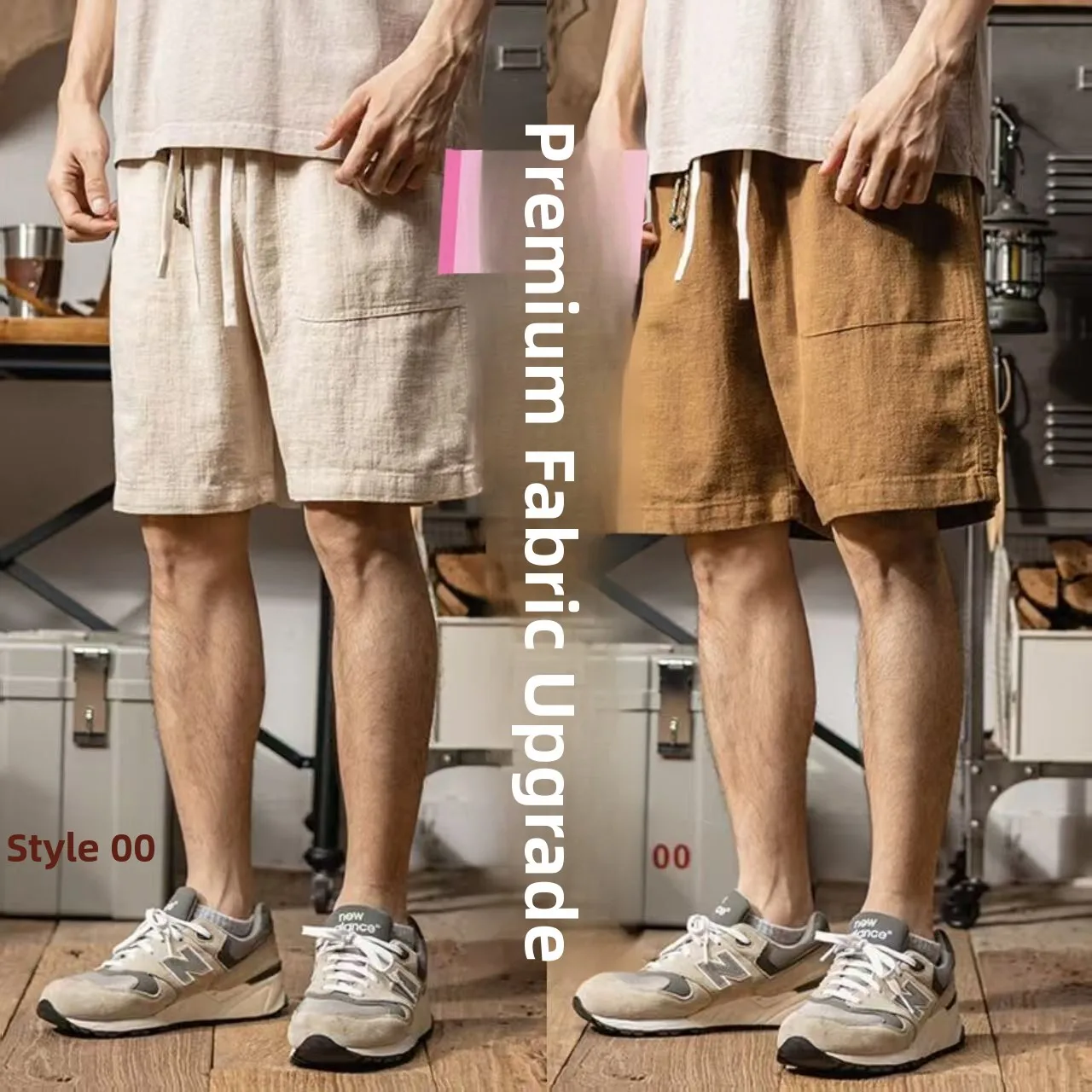 Japanese Style Thin Workwear Shorts Men Summer Breathable Cotton Linen Loose Straight Casual Five-Quarter All-Match Mid-Pants