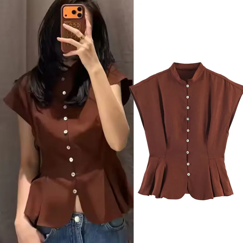 2026 Summer New Women’s Short Skirt with Flared Hem Top, Simple High-Neck Solid Color Women’s Vest, Fashionable Women’s T-Shirt