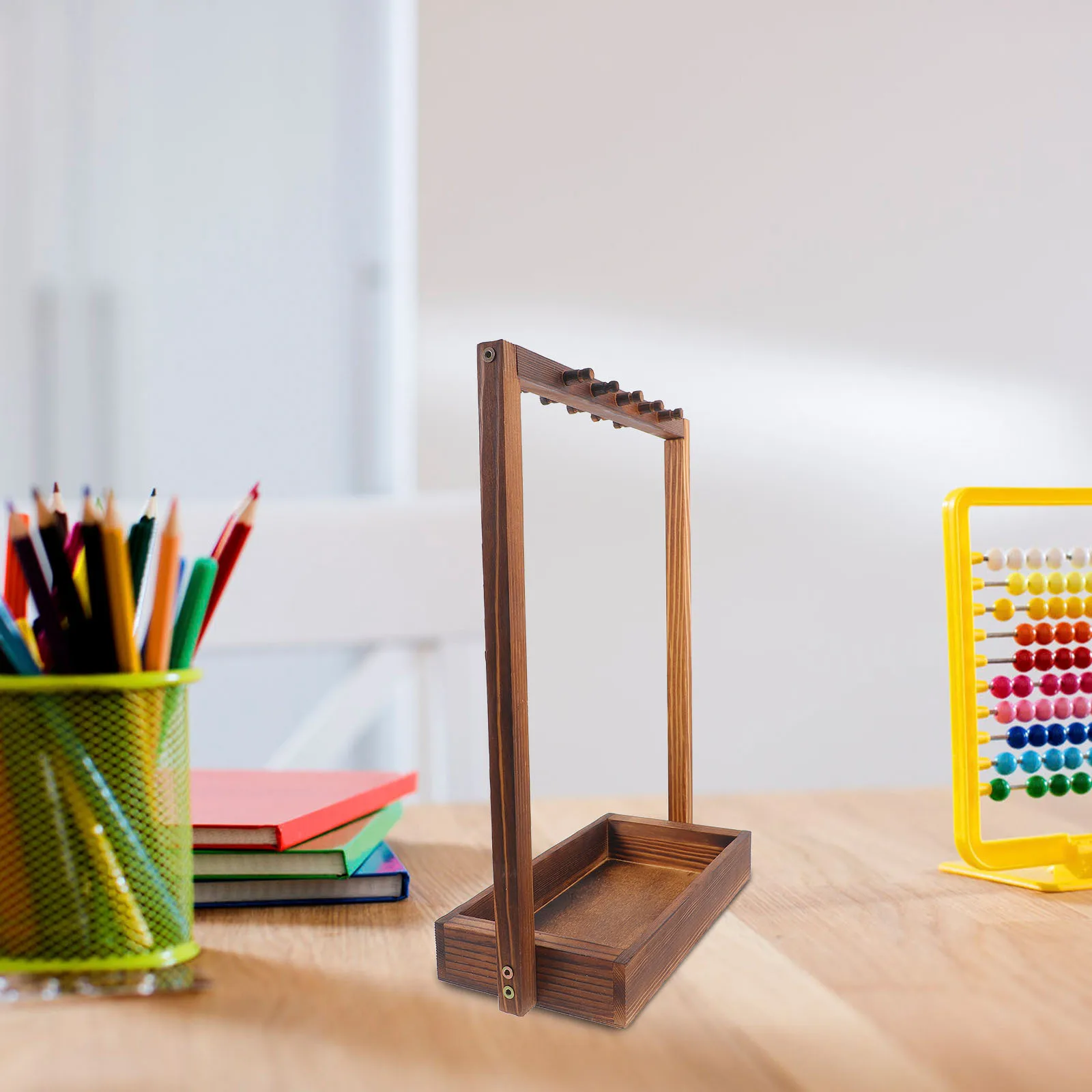 

Retro Rack Brush Holder Desk Pencil Organizer Pen Display Stand Artistic Office Supplies Storage Container