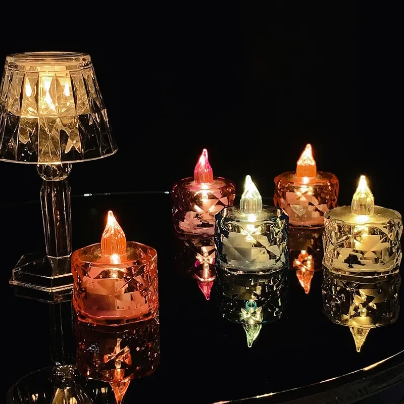 Simulação LED Vela Acrílica, Lanterna Sem Chama, Luz Da Bateria, Casamento, Festa Romântica, Aniversário, Lâmpada De Natal, Decoração De Casa, 6Pcs