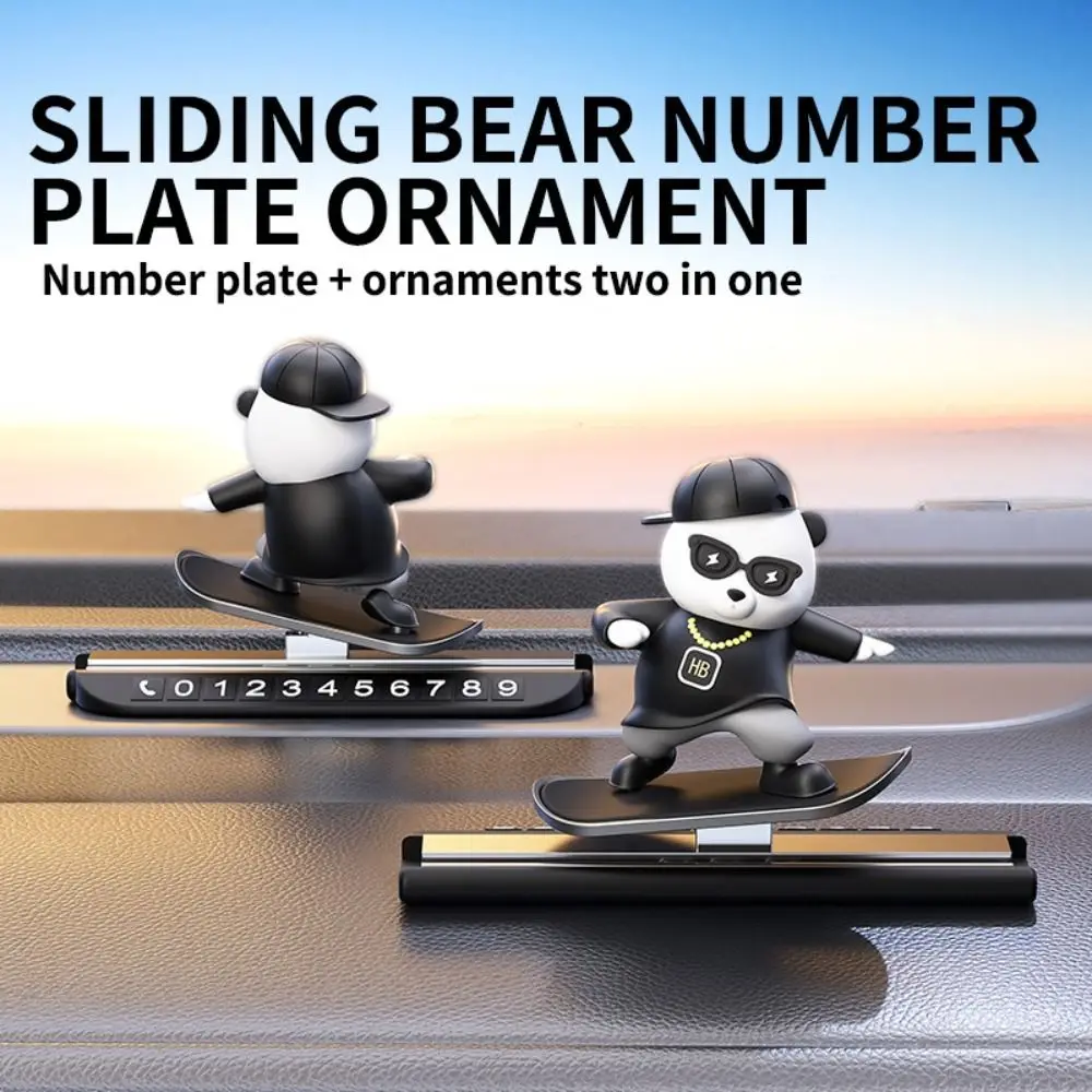 Sliding Skateboard Bear Car Temporary Parking Sign Privacy Protection Panda Mobile Phone Number Plate Creative Cartoon Animal