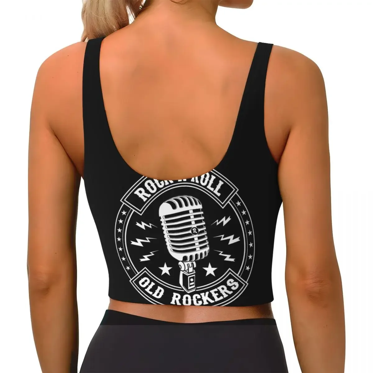 Custom Microphone Rock And Roll Rockabilly Women Sports Bra High Impact Vest Gym Workout Yoga Crop Tank Top