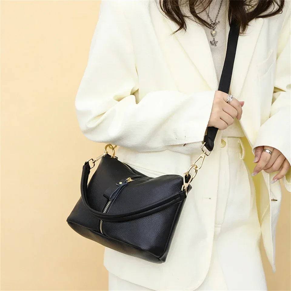 Genuine Bags for Women 2024 Casual Simple Women\'s Handbags Leather High Quality Natural Cowskin Female Shoulder Crossbody Bags