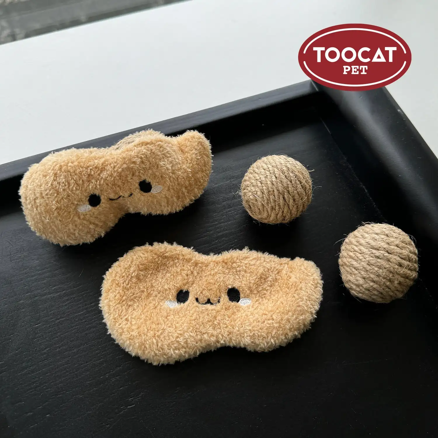 Toocatoot cute peanut cat toy cat teaser stick bite-resistant sisal rope ball can store kittens and kittens