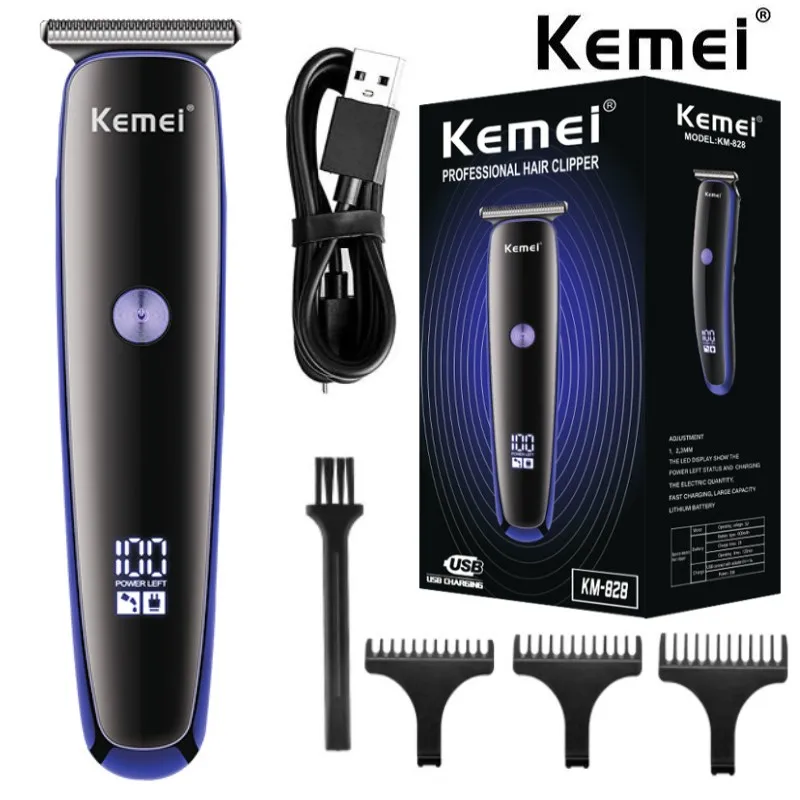 

Kemei professional hair clipper KM-828 high-power electric hair clipper oil head push clipper LED digital display USB charging