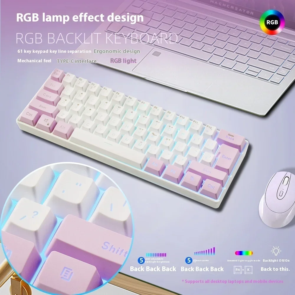 Yunguoguo K401 Wired Keyboard For Female High Aesthetics, Esports Rgb Mechanical Touch, Desktop Computer, Office And Home Use