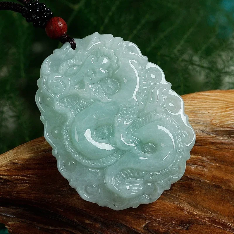 

Natural Emerald Dragon Jade Pendant Necklace Charm Jewellery Fashion Hand-Carved Man Woman Luck Amulet Sweater Chain
