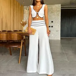 Women Set Spring/summer Sexy Strapless Short Waistcoat and Baggy Wide-leg Pants 2-piece Set Women Sexy Club Female Holiday Wear